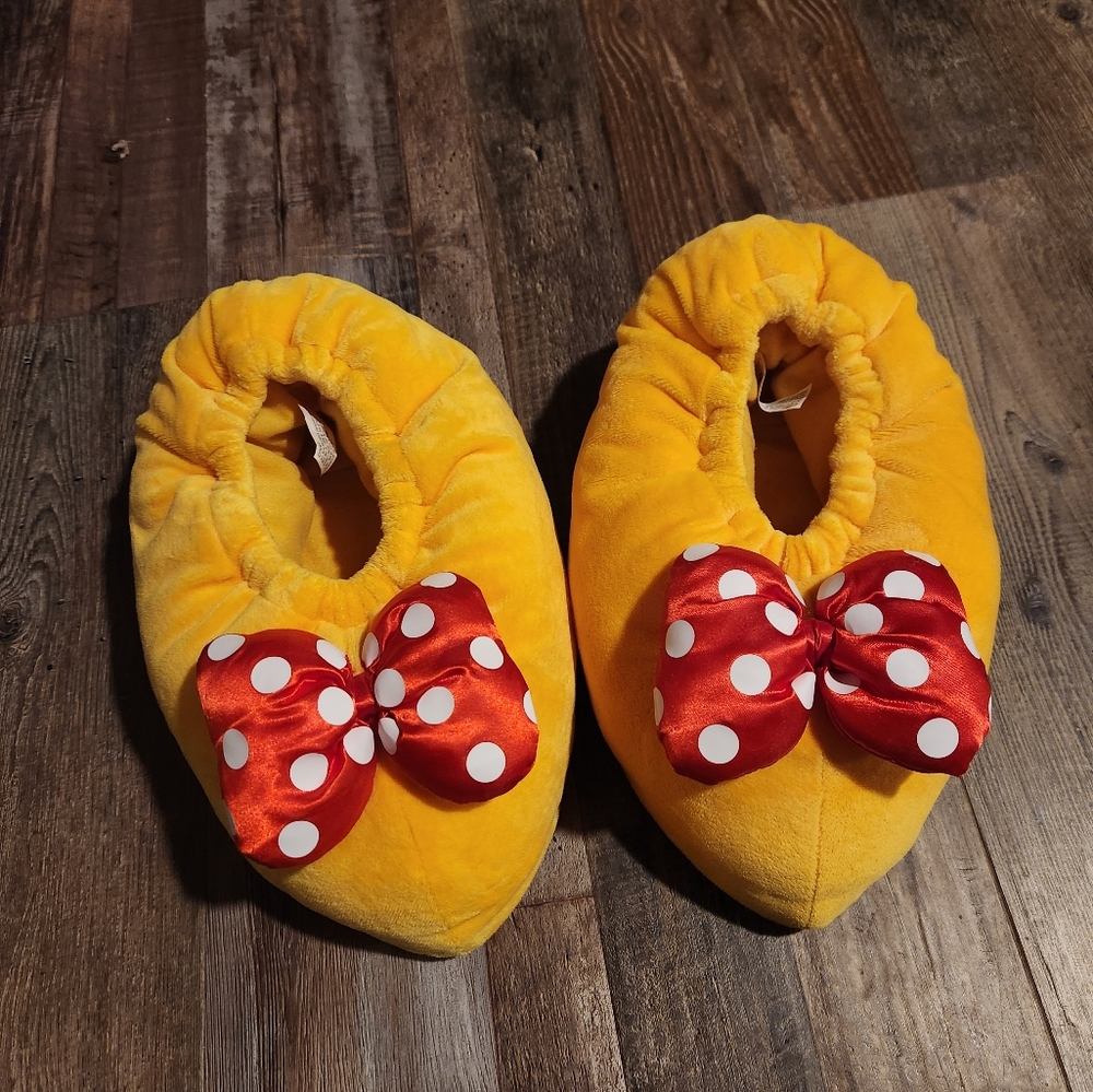 Minnie Mouse Yellow Slippers with Red Polka Dot Bow